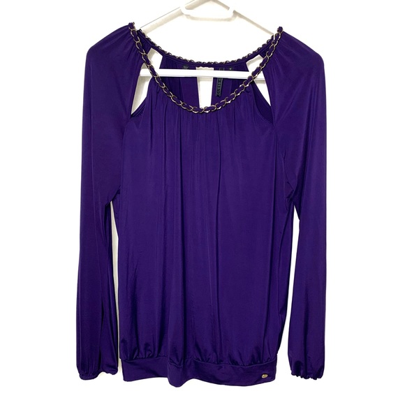 GUESS | Violet Long Sleeve Woven Neck Chain Blouse - Picture 2 of 13